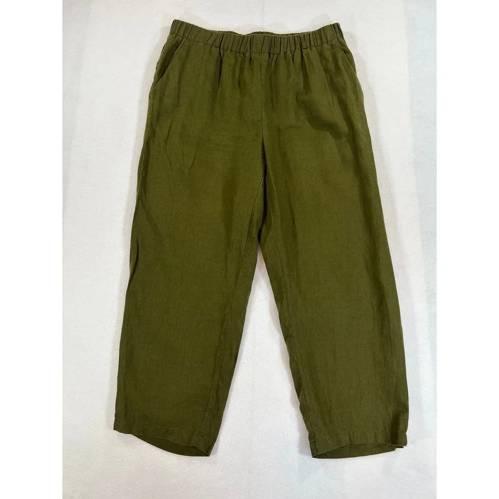 Quince 100% European Linen Straight Leg Pants Olive Green Minimalist Capsule
